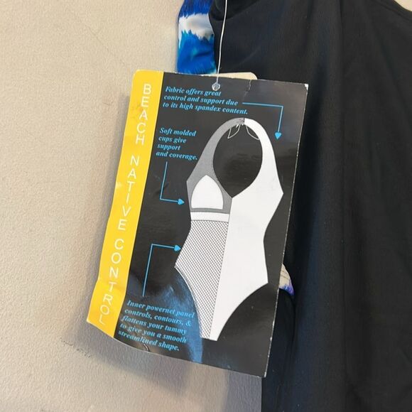 Beach Native black purple Slenderizing one piece bathing suit Size 10 New - Picture 9 of 11